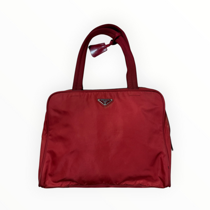 Prada Red Nylon Zip Around Tote Bag