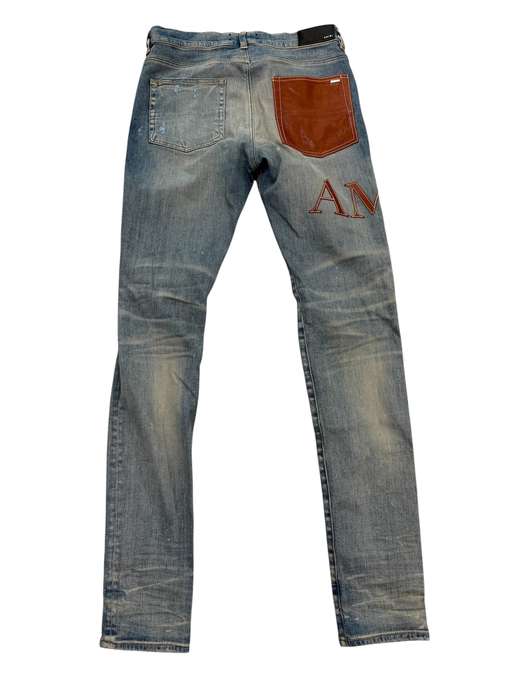 Amiri Leather Stitch Logo Denim