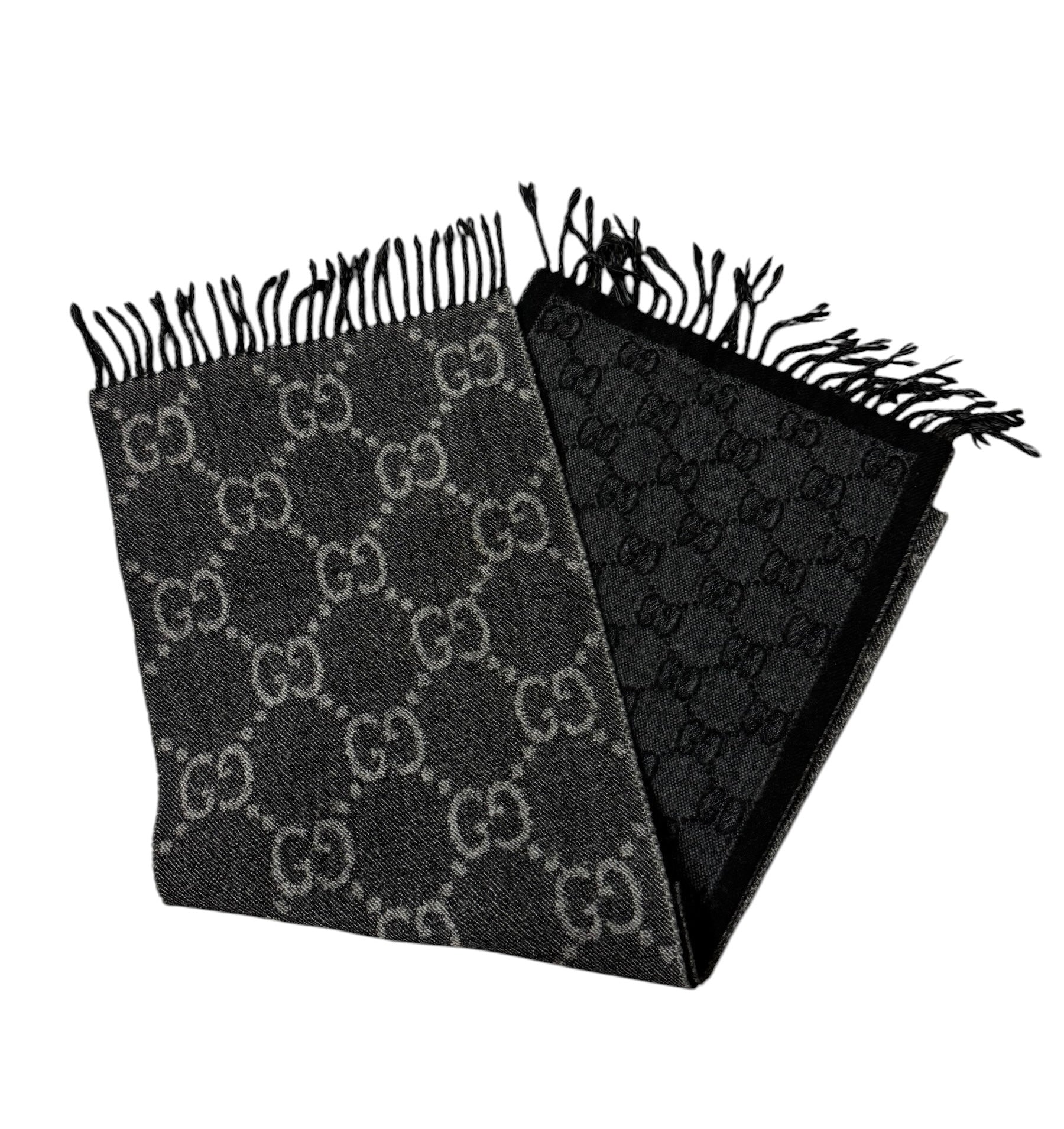 Gucci GG Wool Grey/Black Scarf