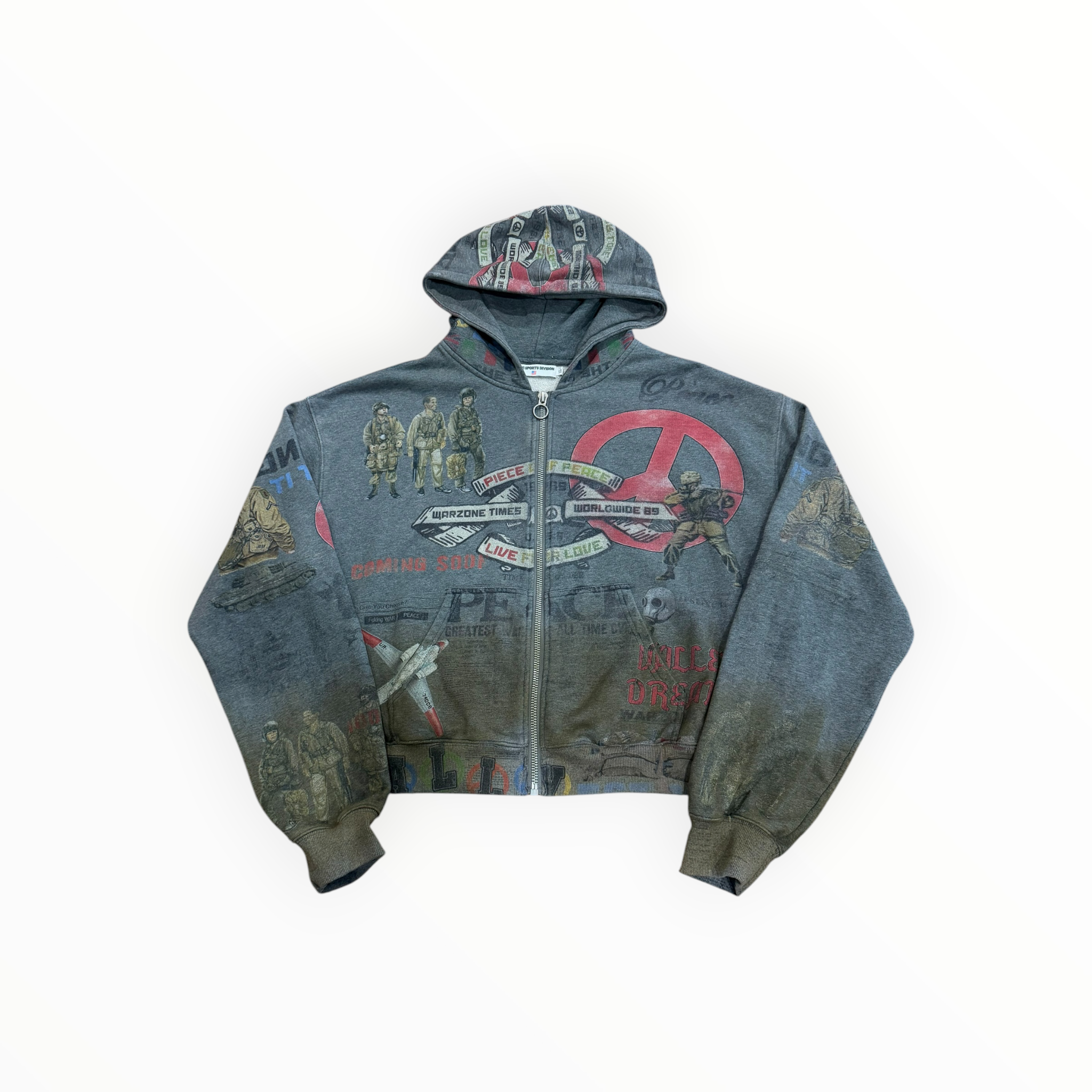 Vale Forever Peace Zip Up Hoodie Dirty Grey