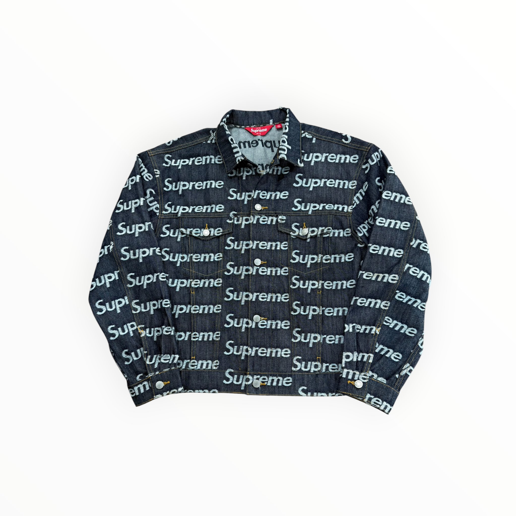 Supreme Jacquard Logos Denim Trucker Jacket