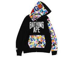BAPE Multi Camo NYC Logo Shark Full Zip Hoodie Black