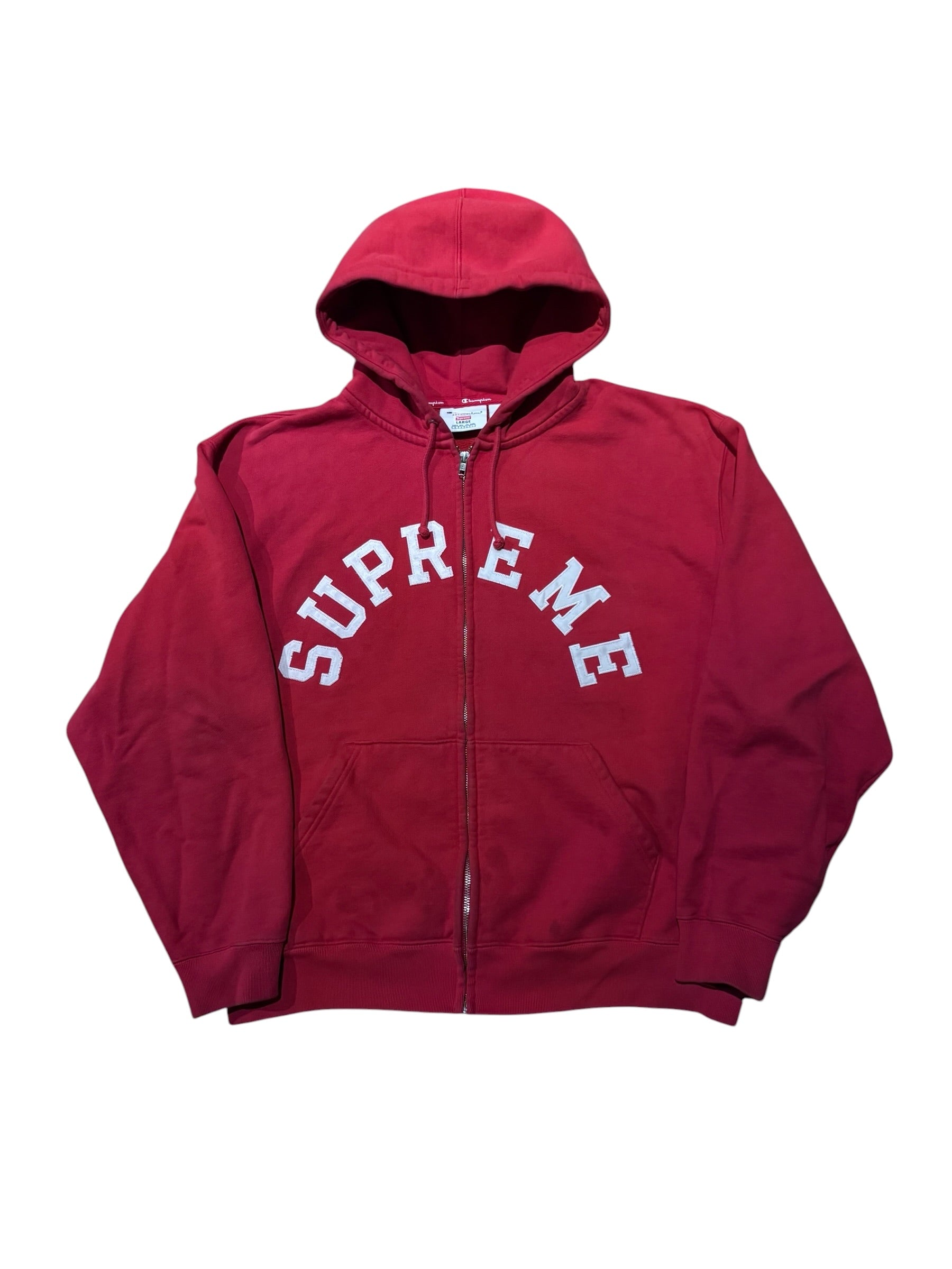 Supreme Champion Zip Up Hooded Sweatshirt Red