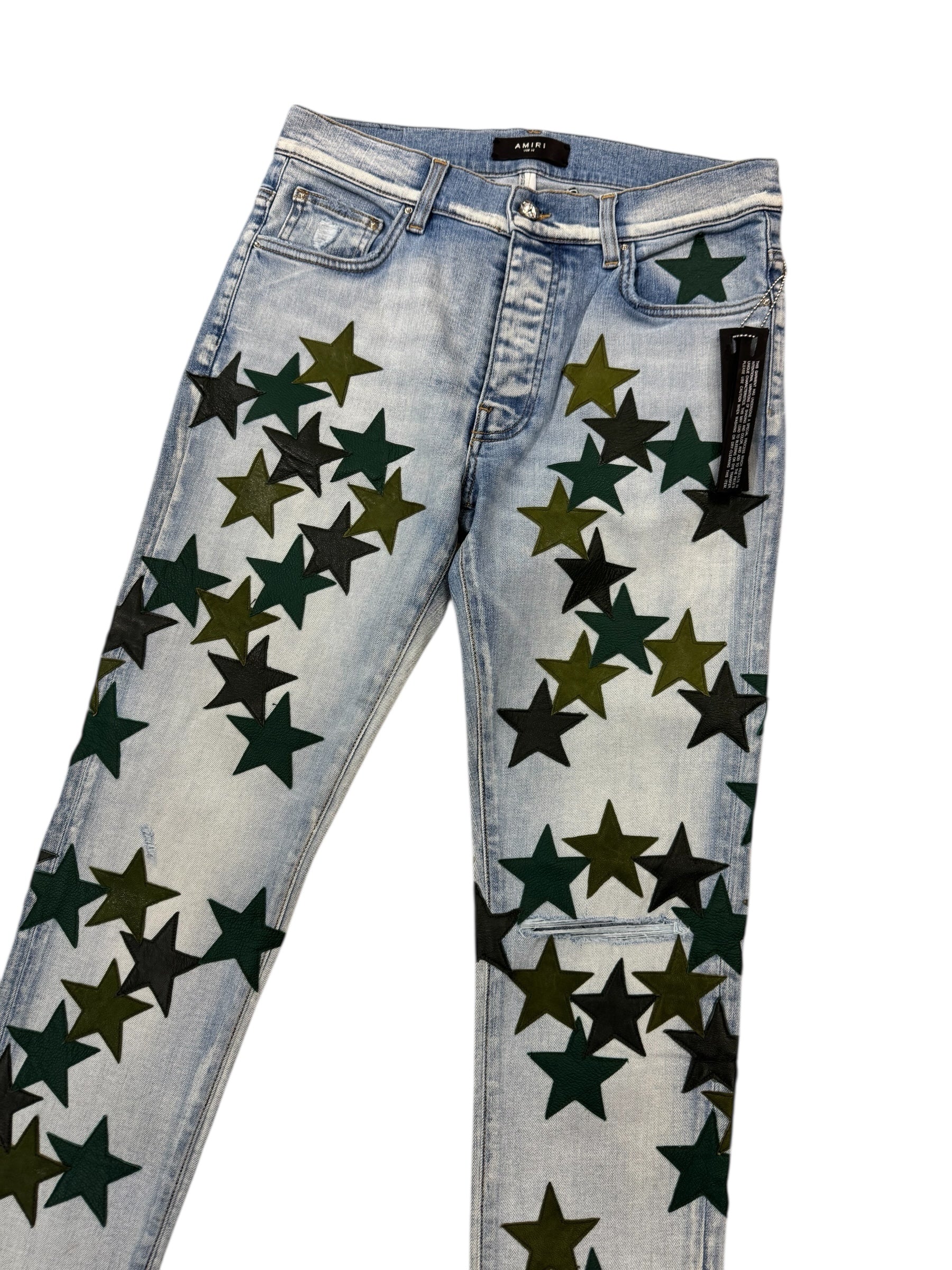 Amiri x Chemist Leather Star Patch Jeans Light Indigo