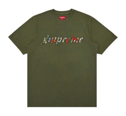 Supreme Floral Appliqué Short Sleeve Top Olive