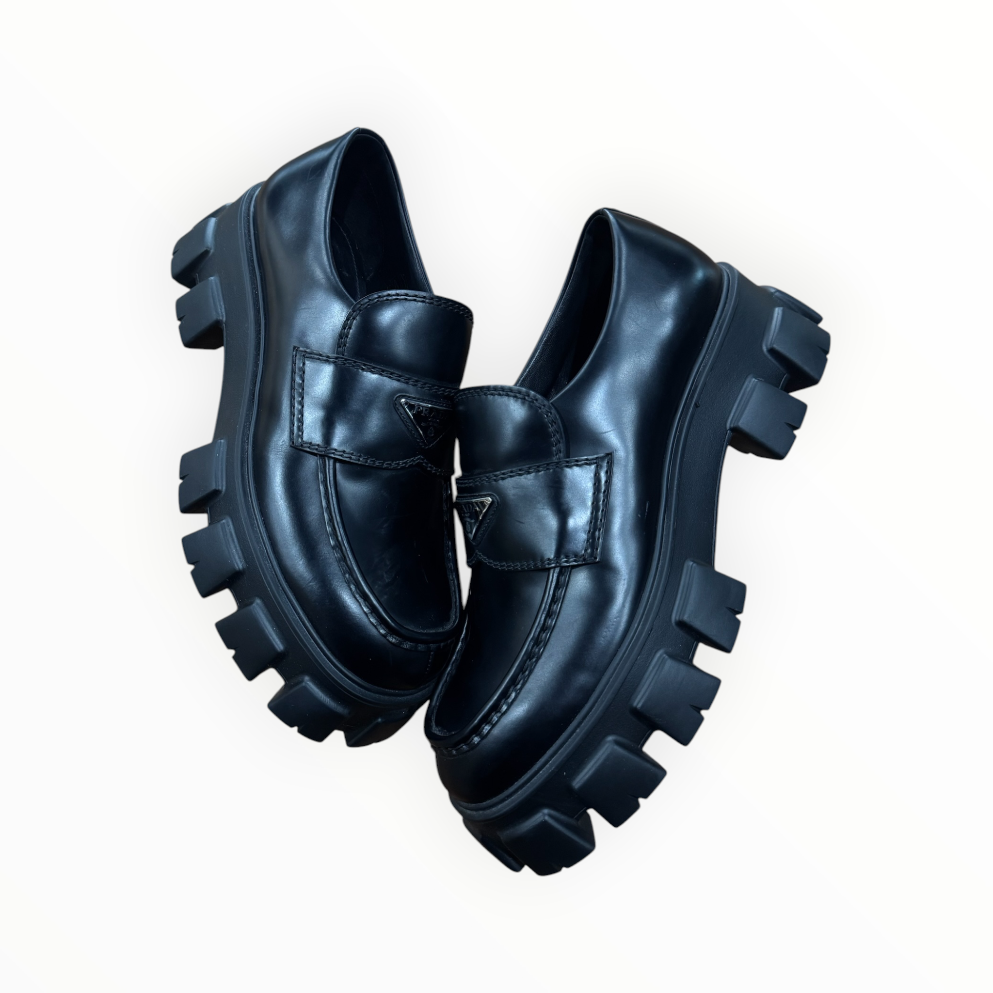 Prada Brushed Leather Monolith Loafers