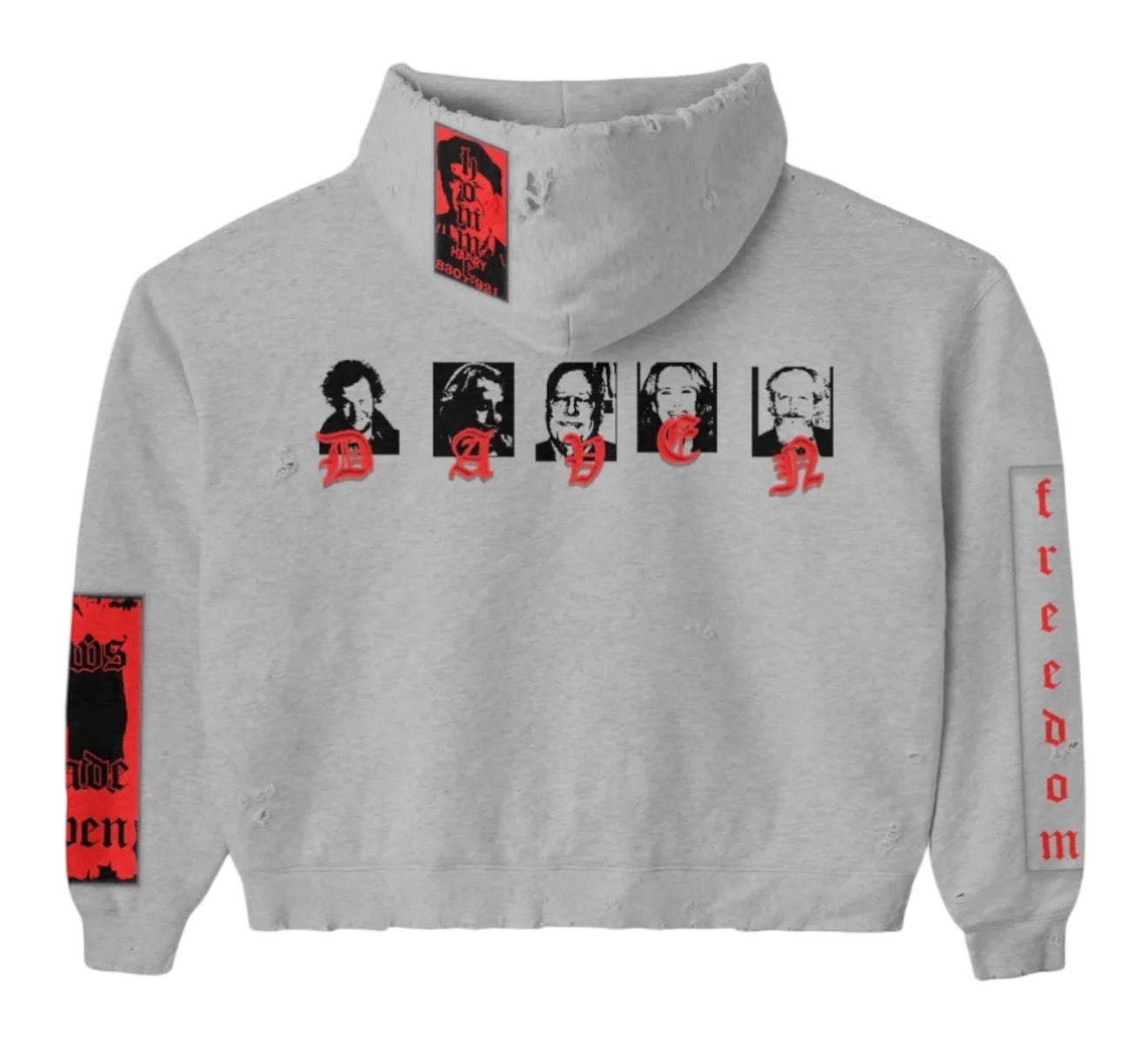 Daven Homme Uncharted DH Appliqué Embroidered Hoodie Grey