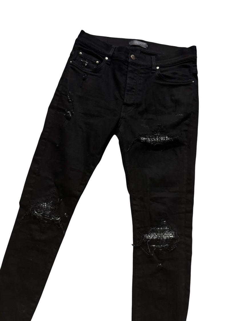 Amiri MX1 Black Paisley Denim