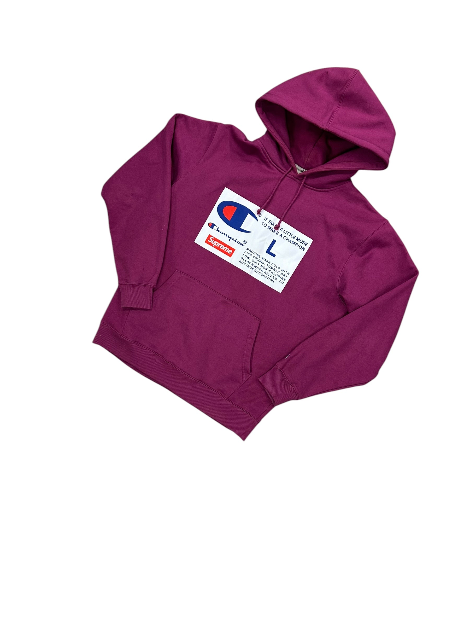 Supreme Champion Label Hooded Sweatshirt Bright Purple