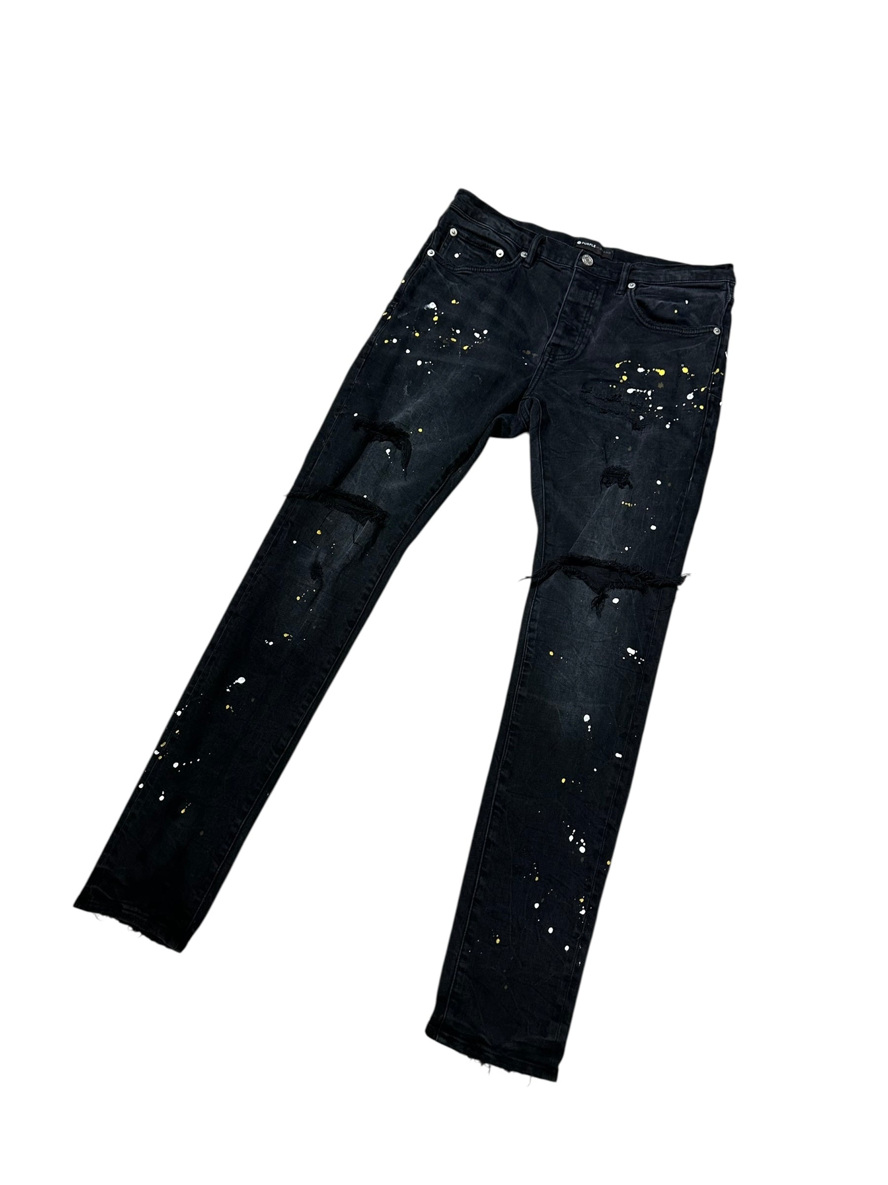 Purple Paint Splatter Black Denim