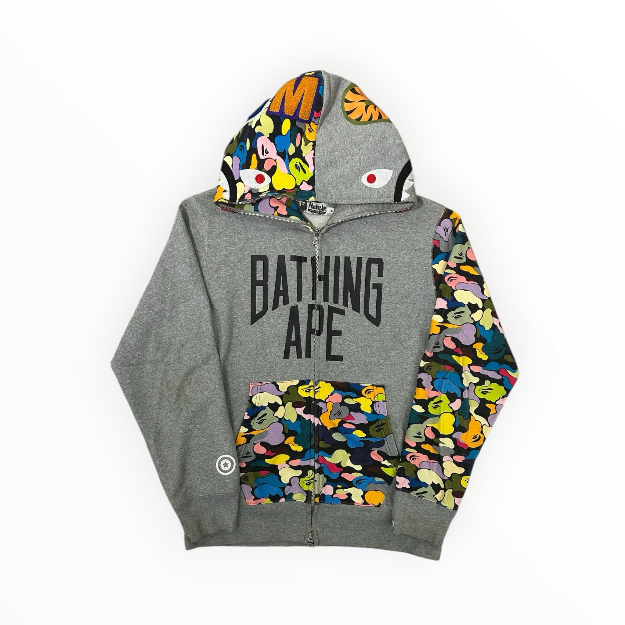 BAPE Multi Camo NYC Logo Shark Full Zip Grey