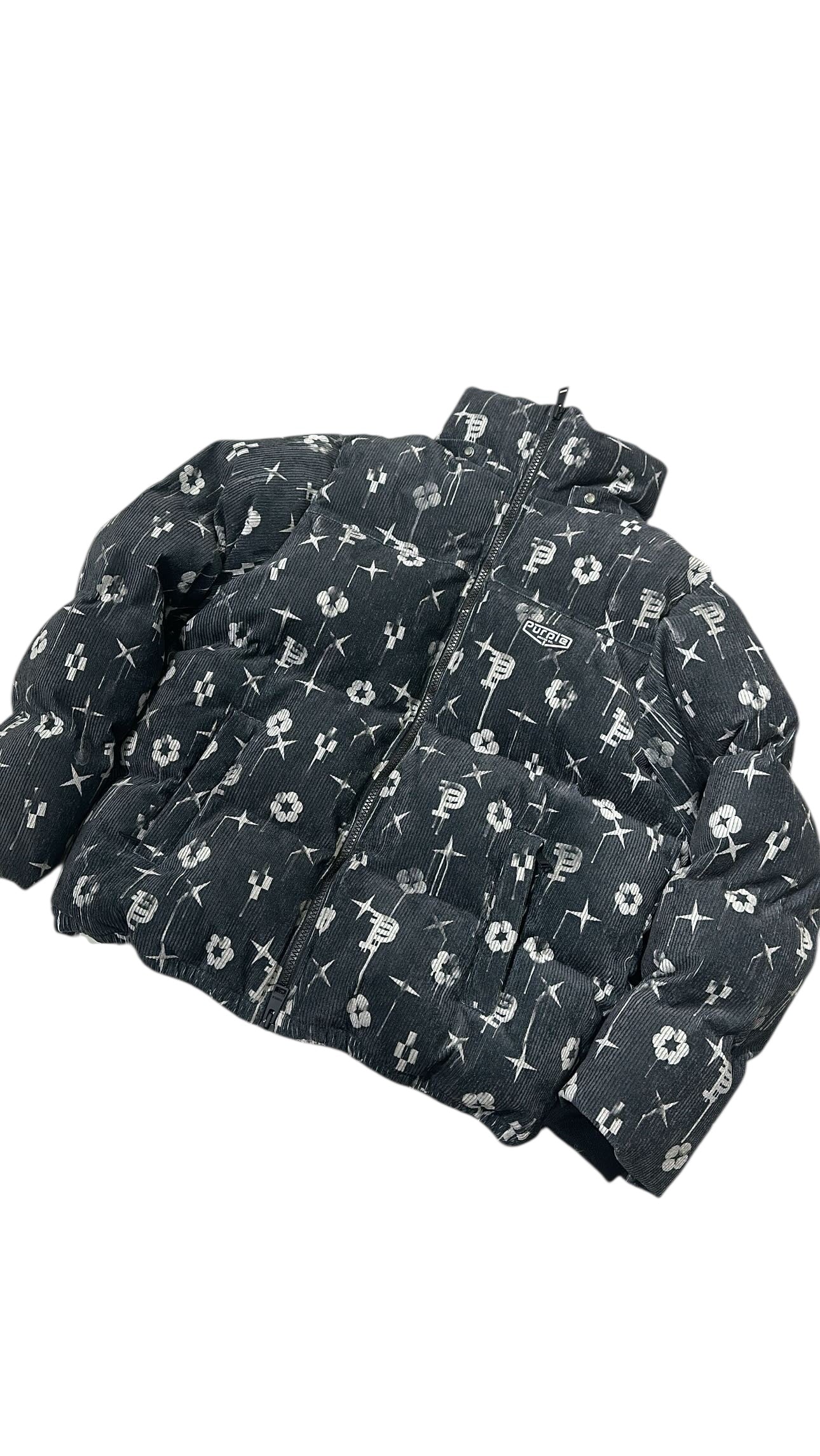 Purple All Over Print Puffer Jacket