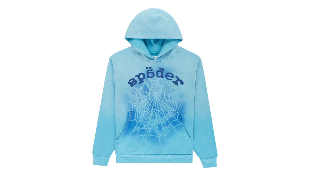 Sp5der OG Web V2 Spray Hoodie Light Blue