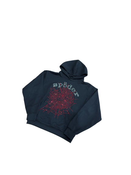 Sp5der OG Rhinestone Logo Hoodie Black