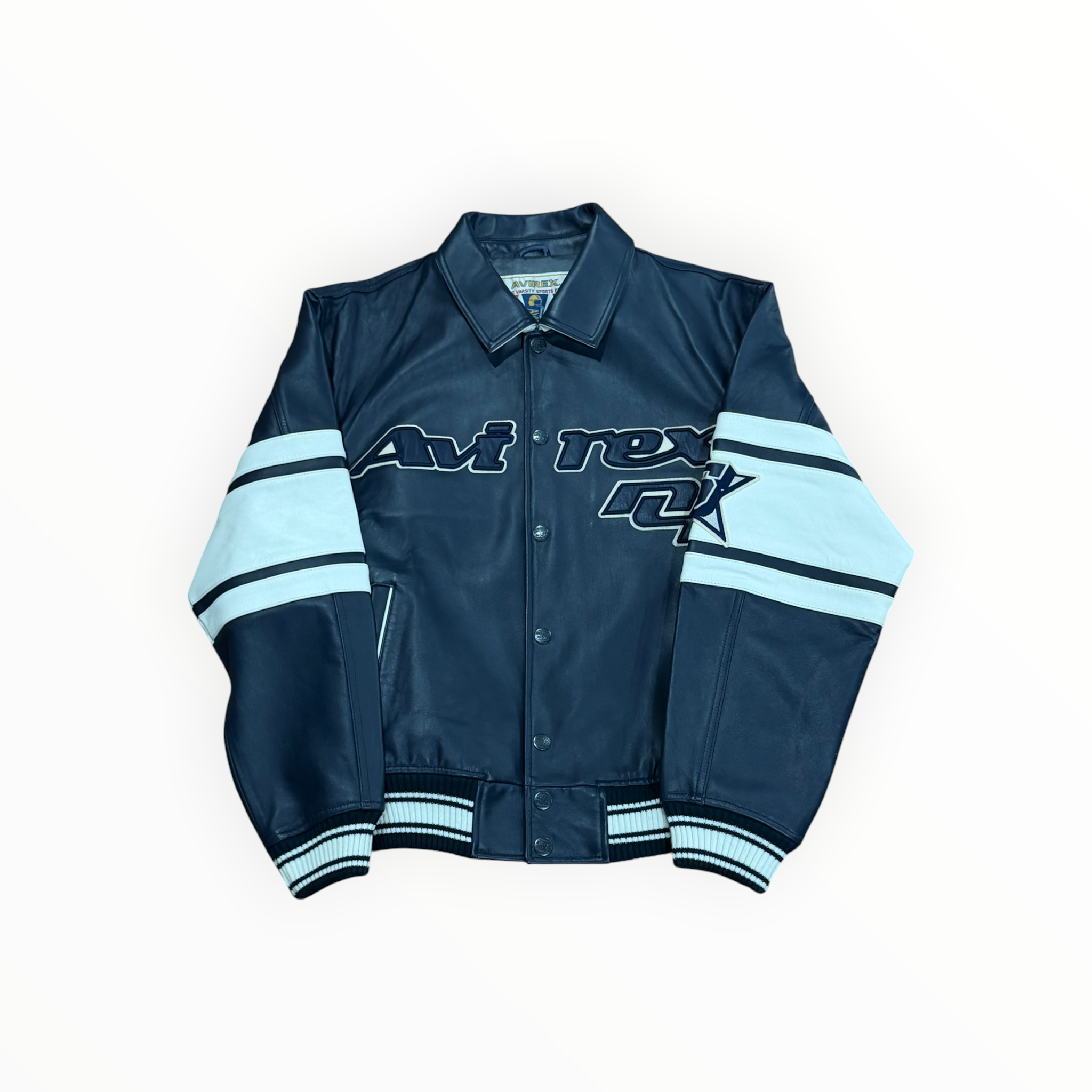 Avirex Bronx Leather Jacket Navy/White