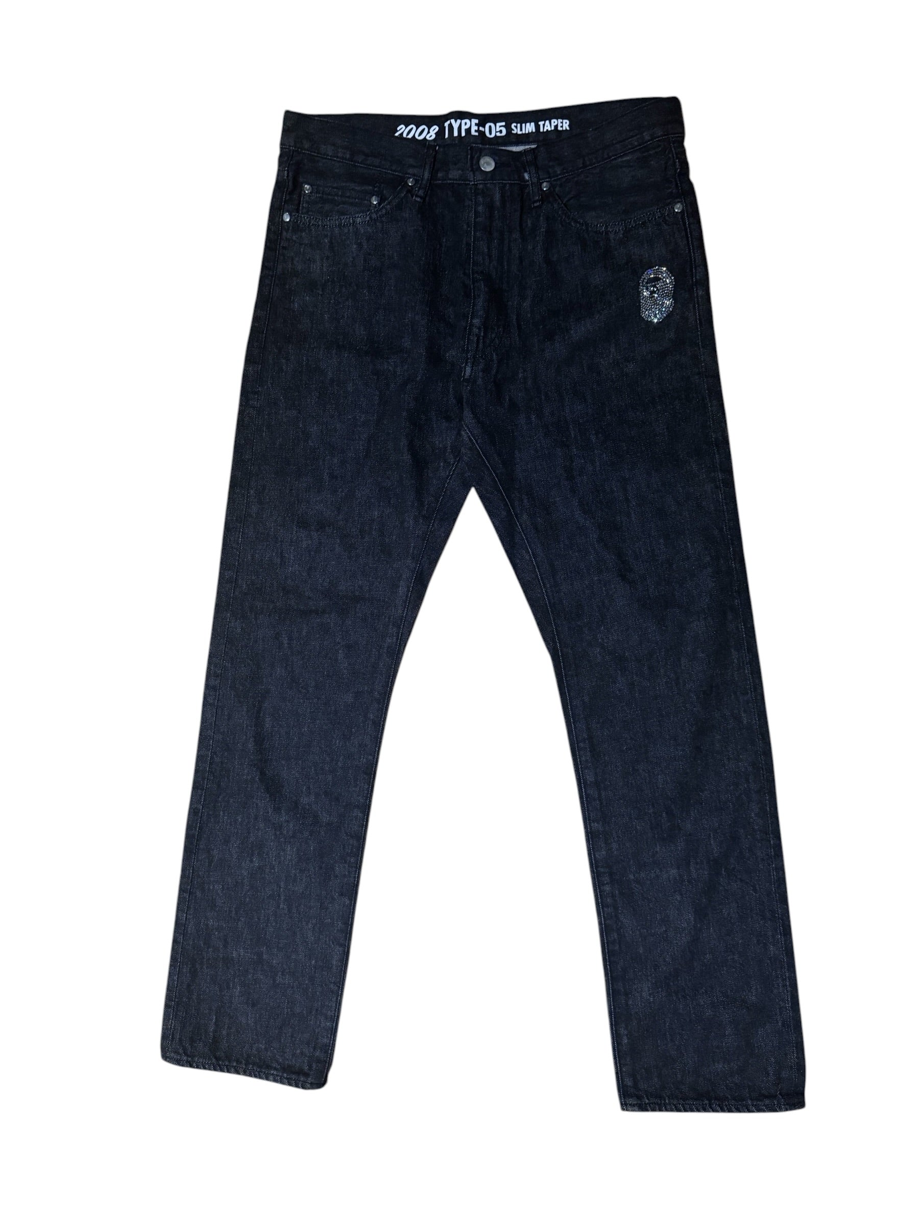 Bape Slim Taper Rhinestone Head Logo Denim
