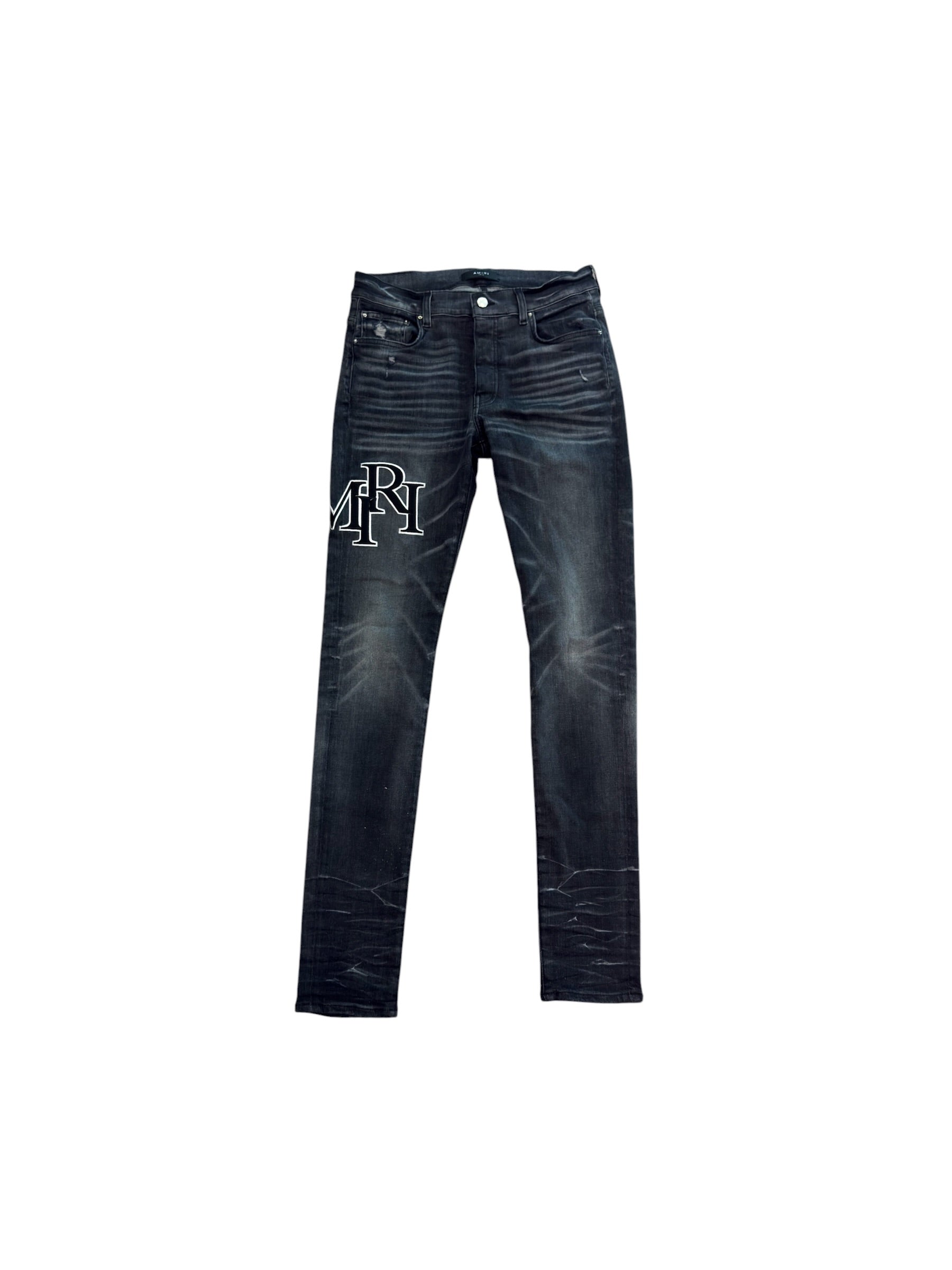 Amiri Staggered Logo Denim Black