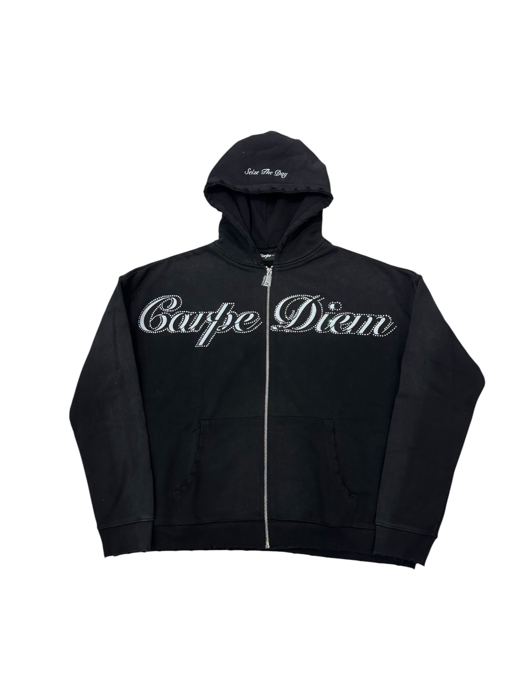 Carpe Diem Cursive Logo Zip Up Black