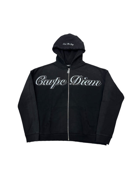 Carpe Diem Cursive Logo Zip Up Black