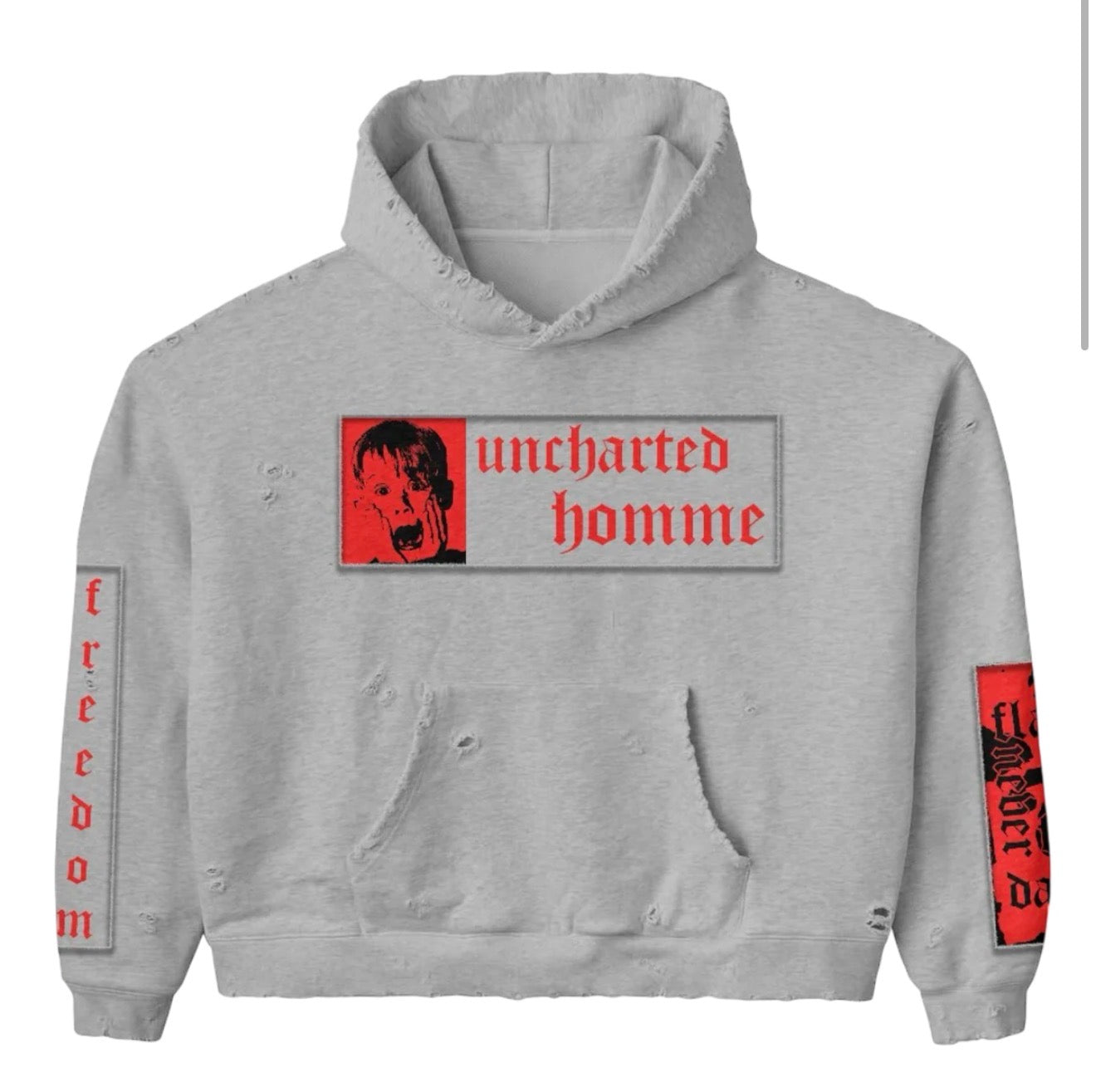 Daven Homme Uncharted DH Appliqué Embroidered Hoodie Grey
