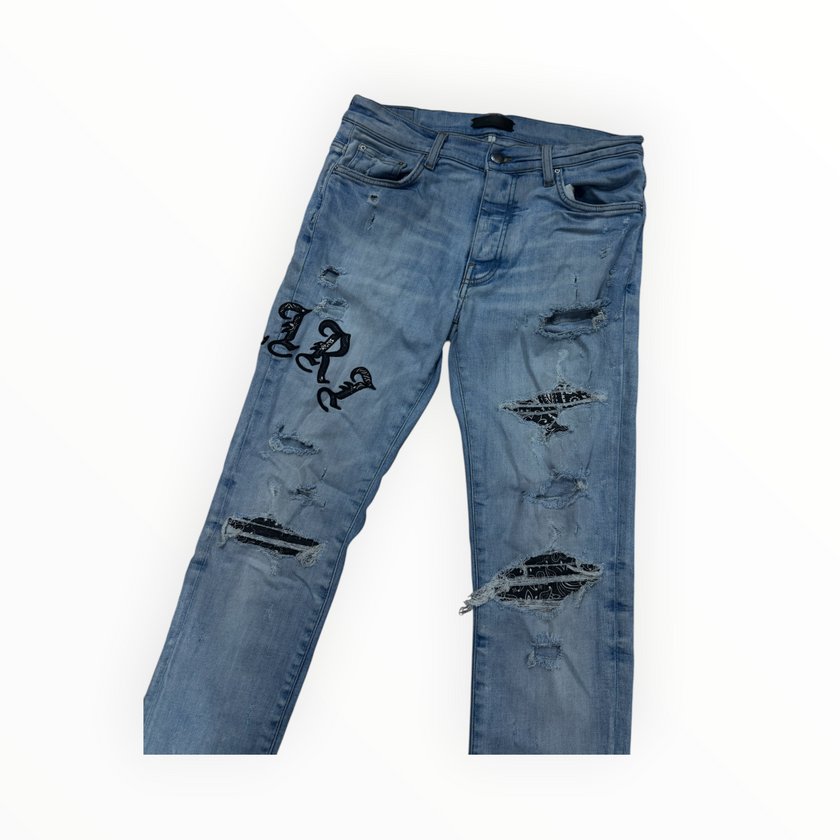 Amiri Old English Bandanna Denim