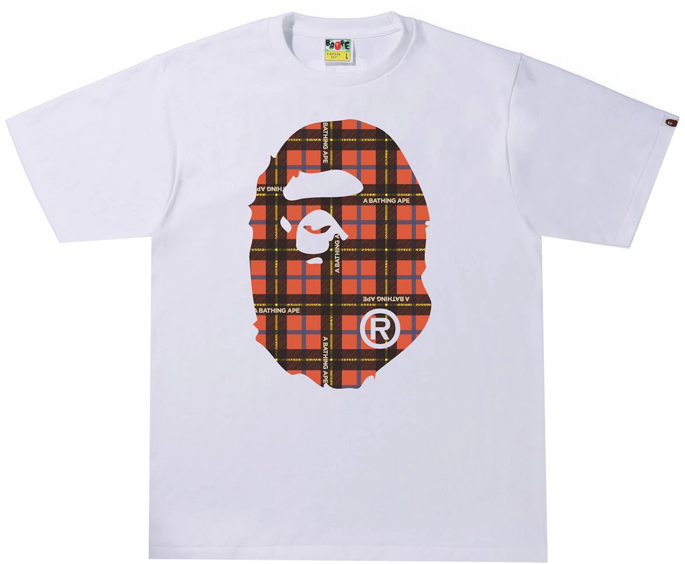 BAPE Logo Check Big Ape Head Tee White/Red