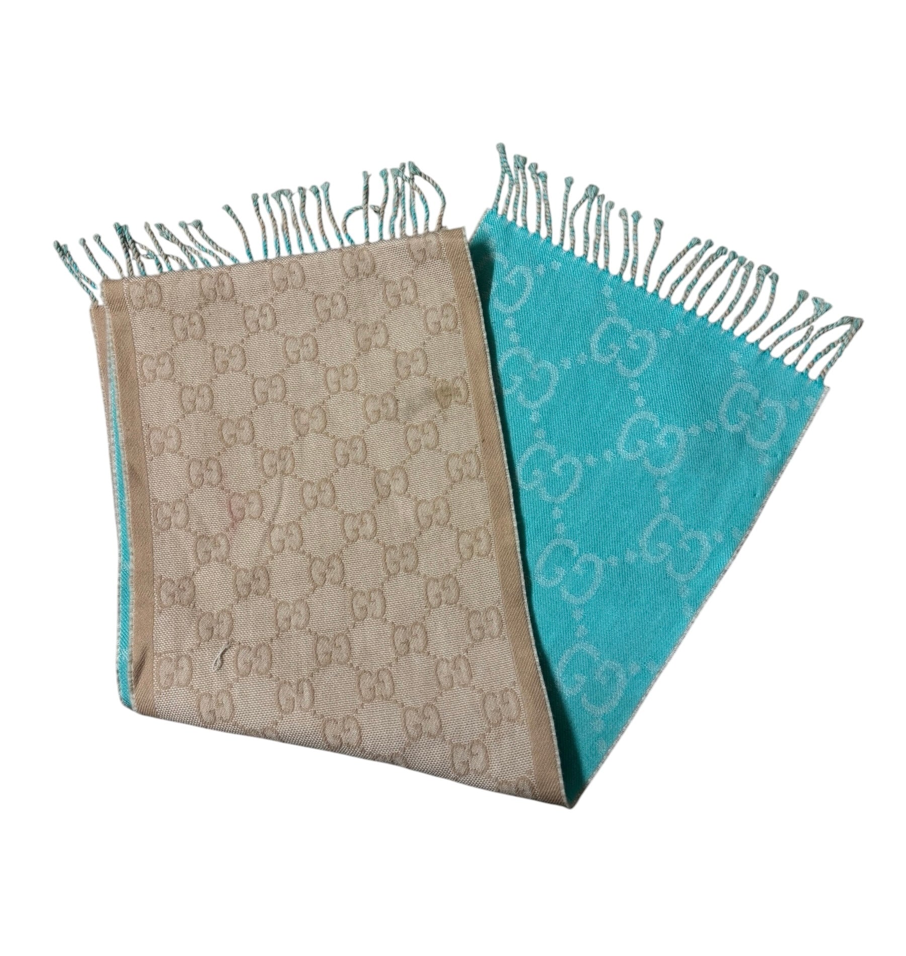 Gucci GG Wool Teal/Tan Scarf