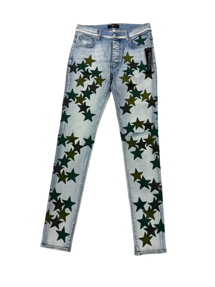 Amiri x Chemist Leather Star Patch Jeans Light Indigo