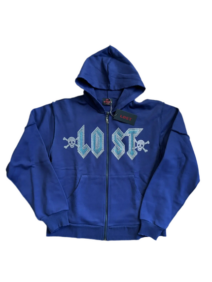 Lost Intricacy Rhinestone Zip Up Blue