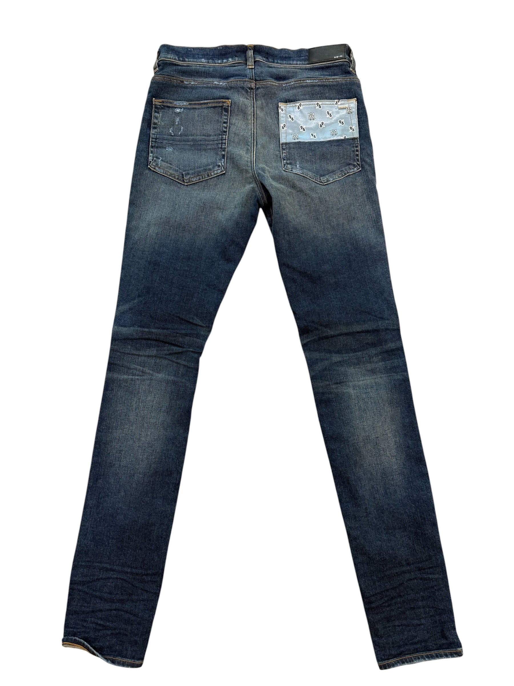 Amiri Paisley Patch Destroyed Skinny Denim
