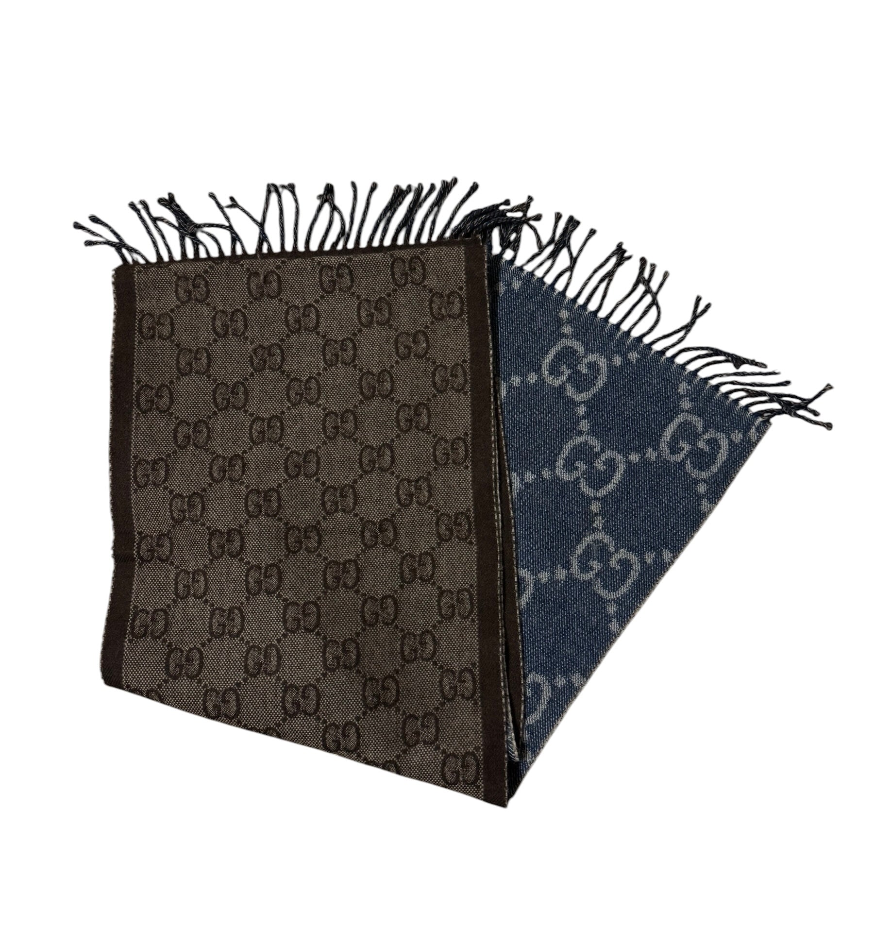 Gucci GG Wool Navy/Light Brown Scarf
