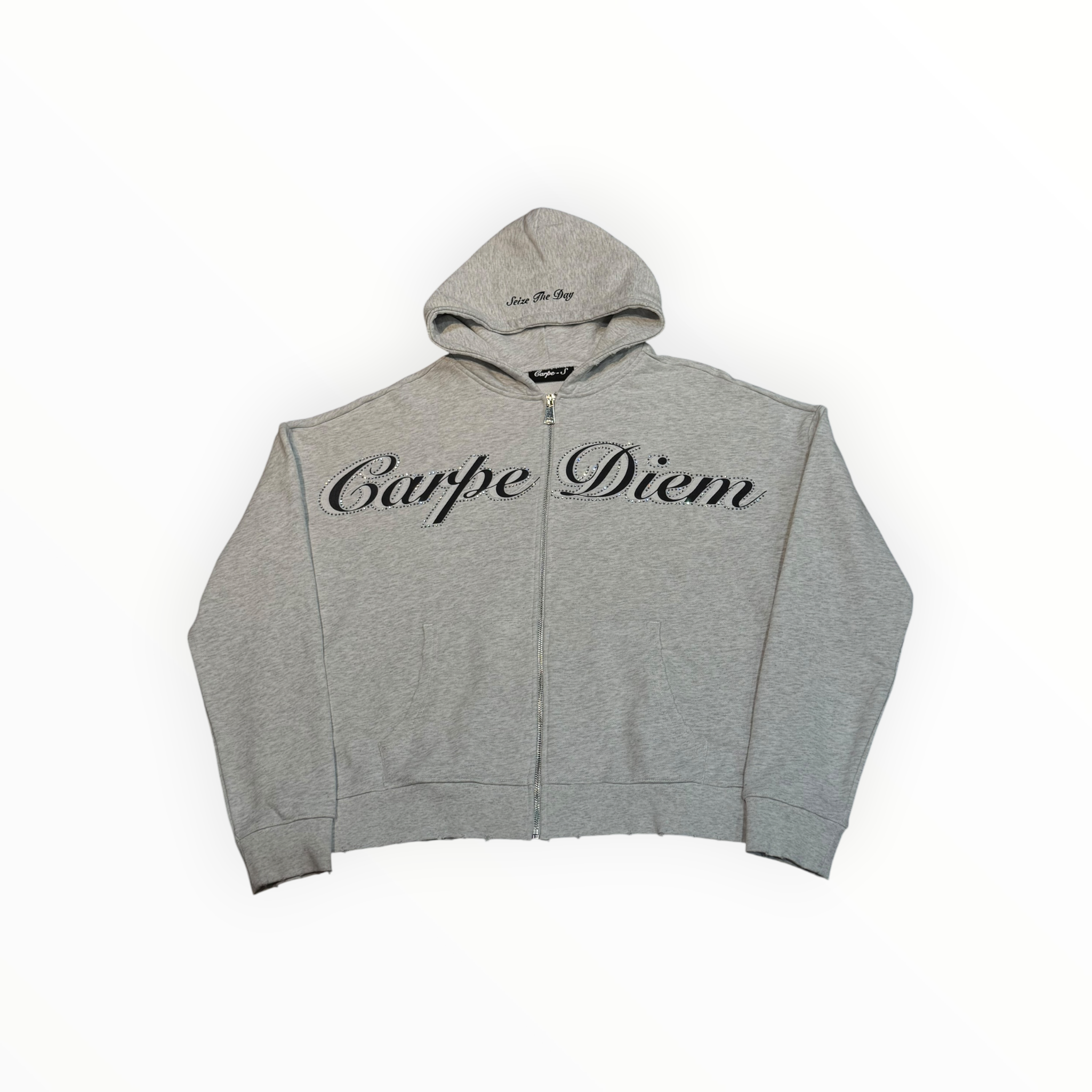 Carpe Diem Cursive Logo Zip Up Grey