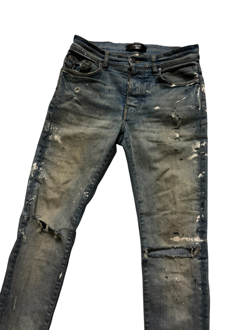 Amiri Paint Splatter Blue Denim
