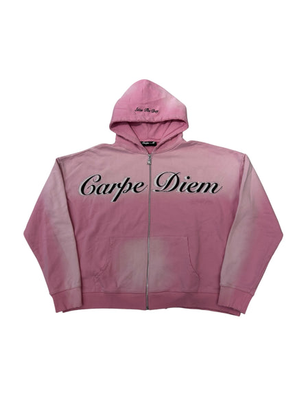 Carpe Diem Cursive Logo Zip Up Pink