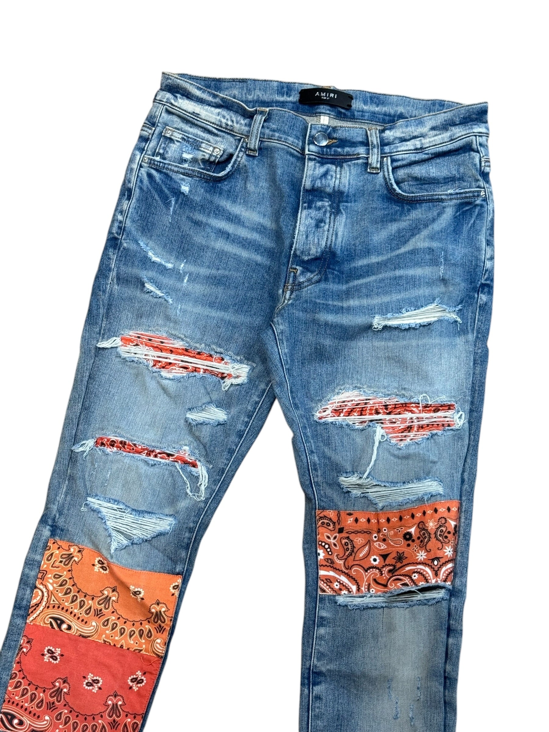 Amiri MX1 Orange Paisley Patch Blue Denim