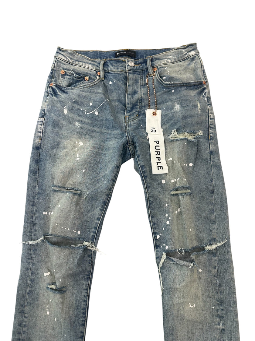 Purple Brand Blow Out Knee Paint Splatter Denim