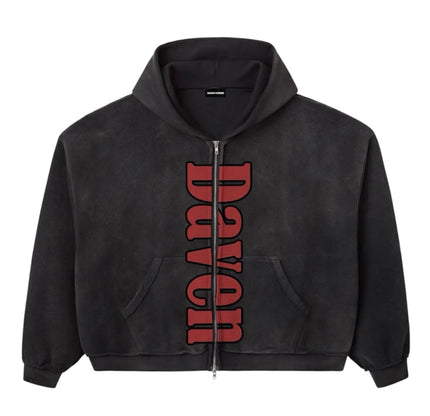 Daven Homme Black Forever Young Zip Up Hoodie