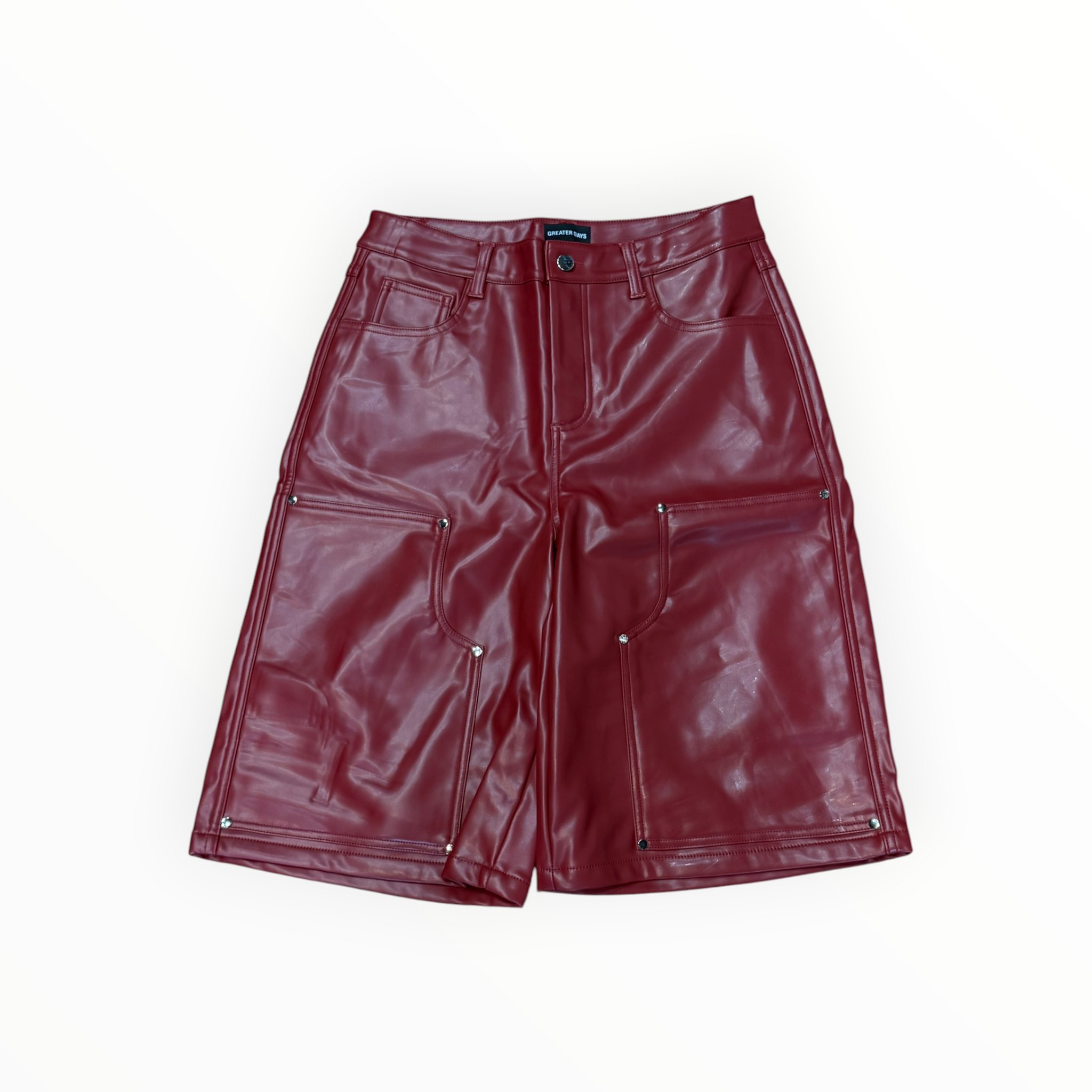 Greater Days Red Leather Shorts