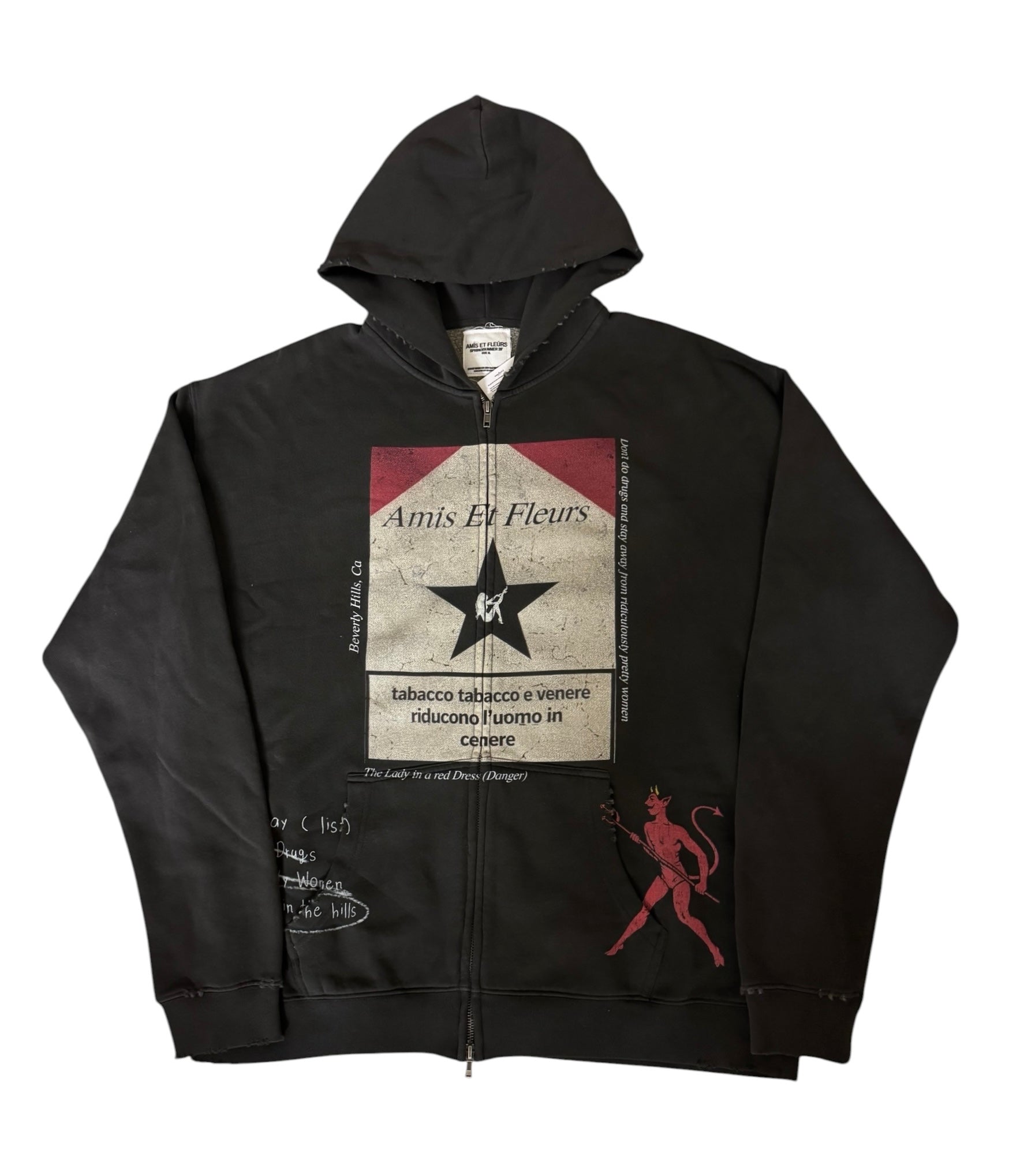 Amis ET Fleurs Lady in Red Zip Hoodie