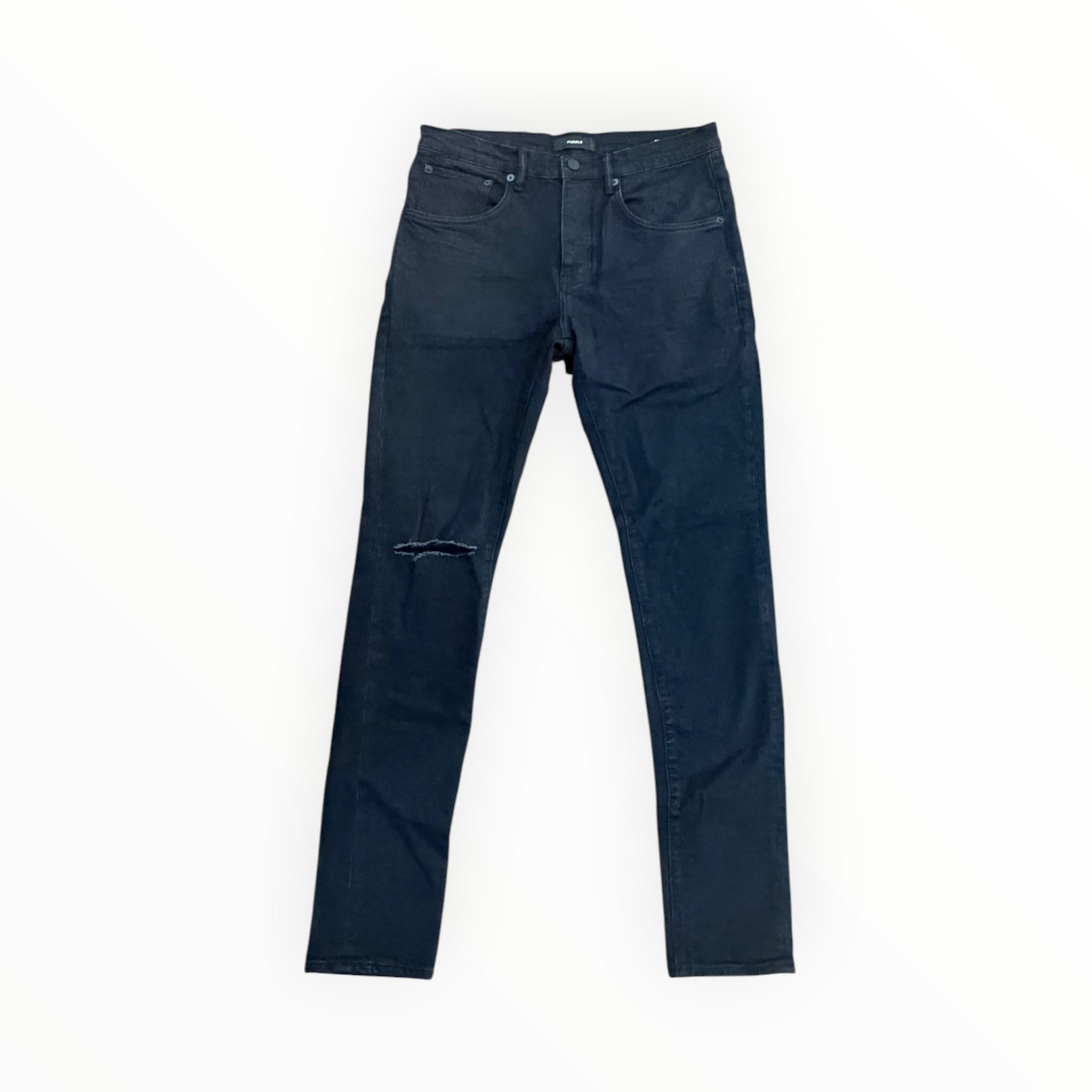 Purple Denim Knee Slit Black