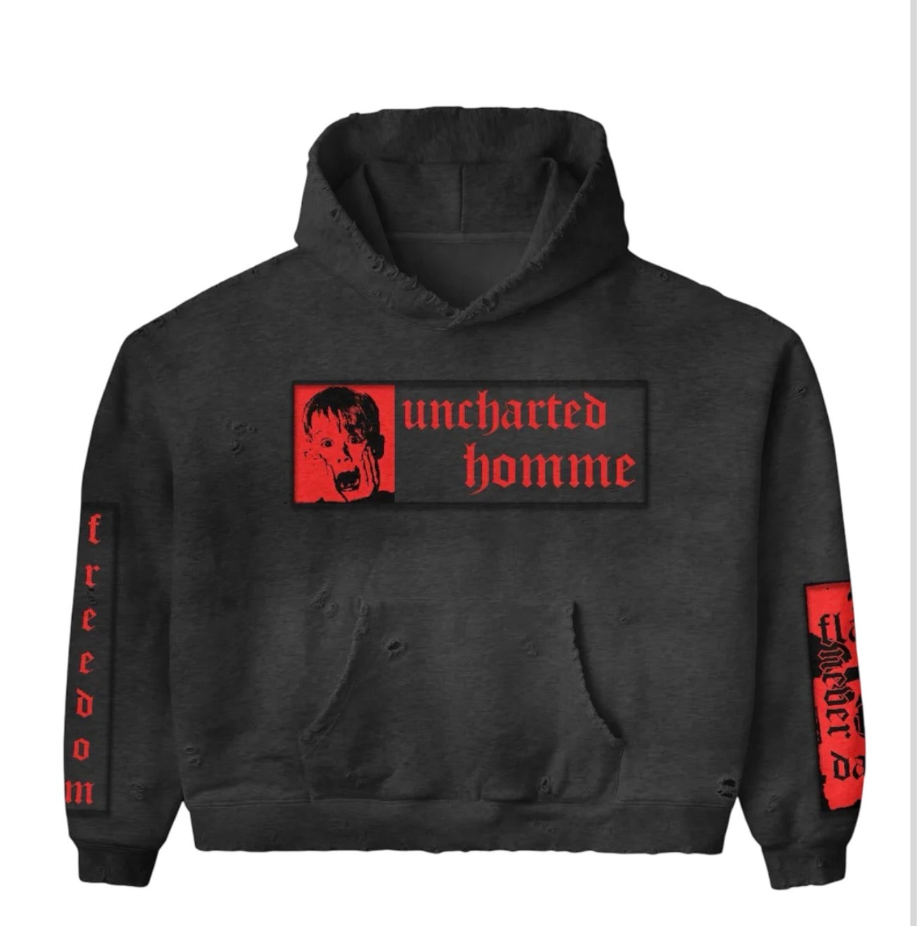 Daven Homme Uncharted DH Appliqué Embroidered Hoodie Black