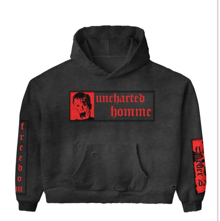 Daven Homme Uncharted DH Appliqué Embroidered Hoodie Black