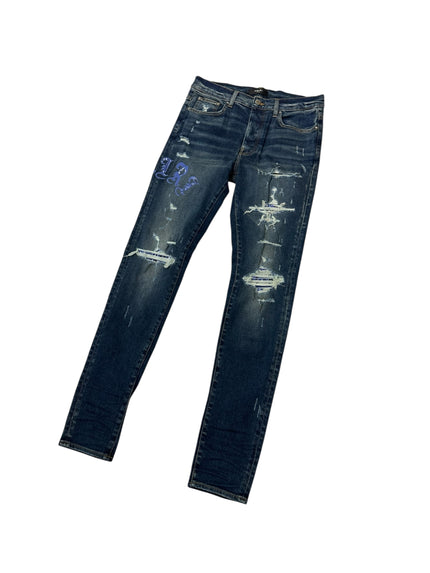 Amiri Old English Logo Denim Deep Blue