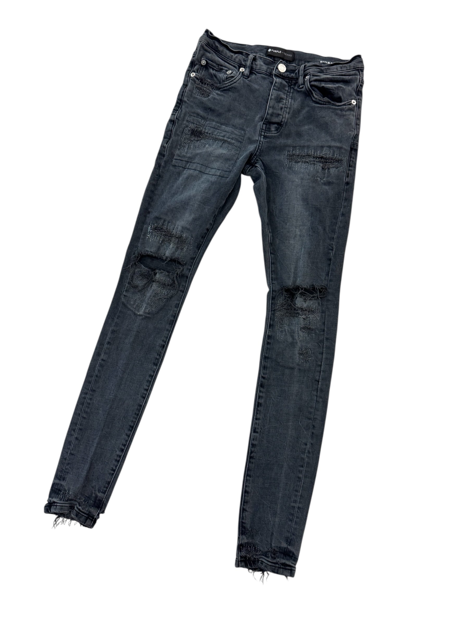 Purple Brand Distressed Knee Black Denim