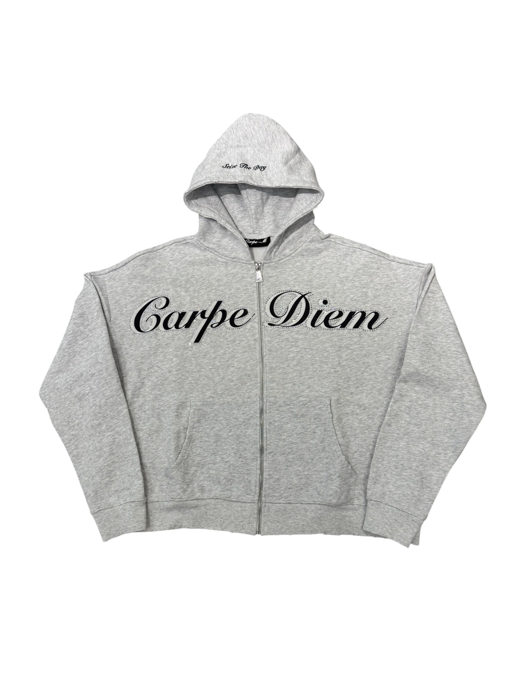 Carpe Diem Cursive Logo Zip Up Grey