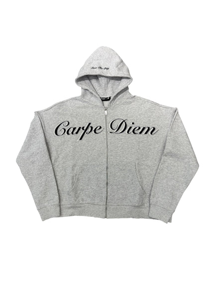 Carpe Diem Cursive Logo Zip Up Grey