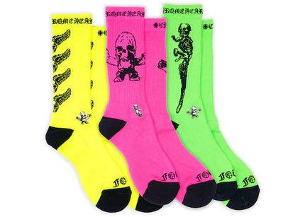 Chrome Hearts Foti Socks (3 pack) Neon Pink/Yellow/Green