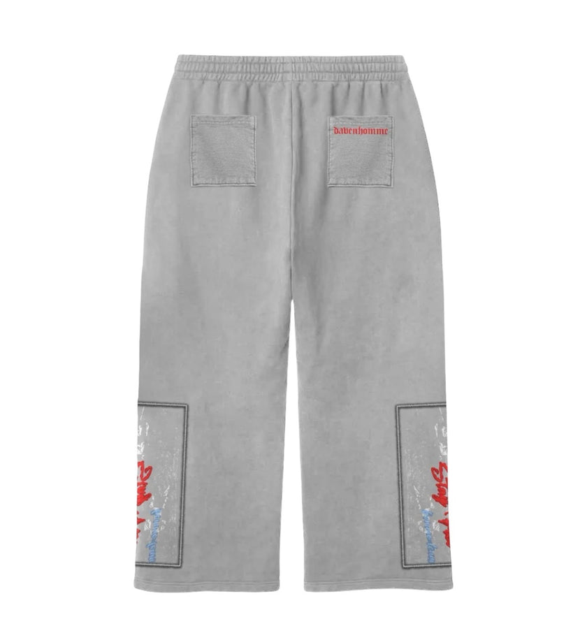 Daven Homme Uncharted DH Appliqué Embroidered Sweatpants Grey