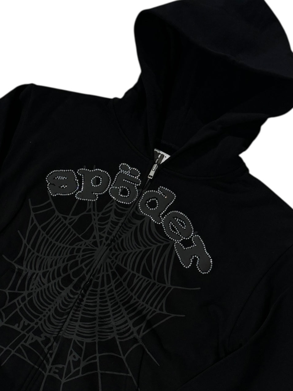 Sp5der OG Web Zip Up Black Rhinestone