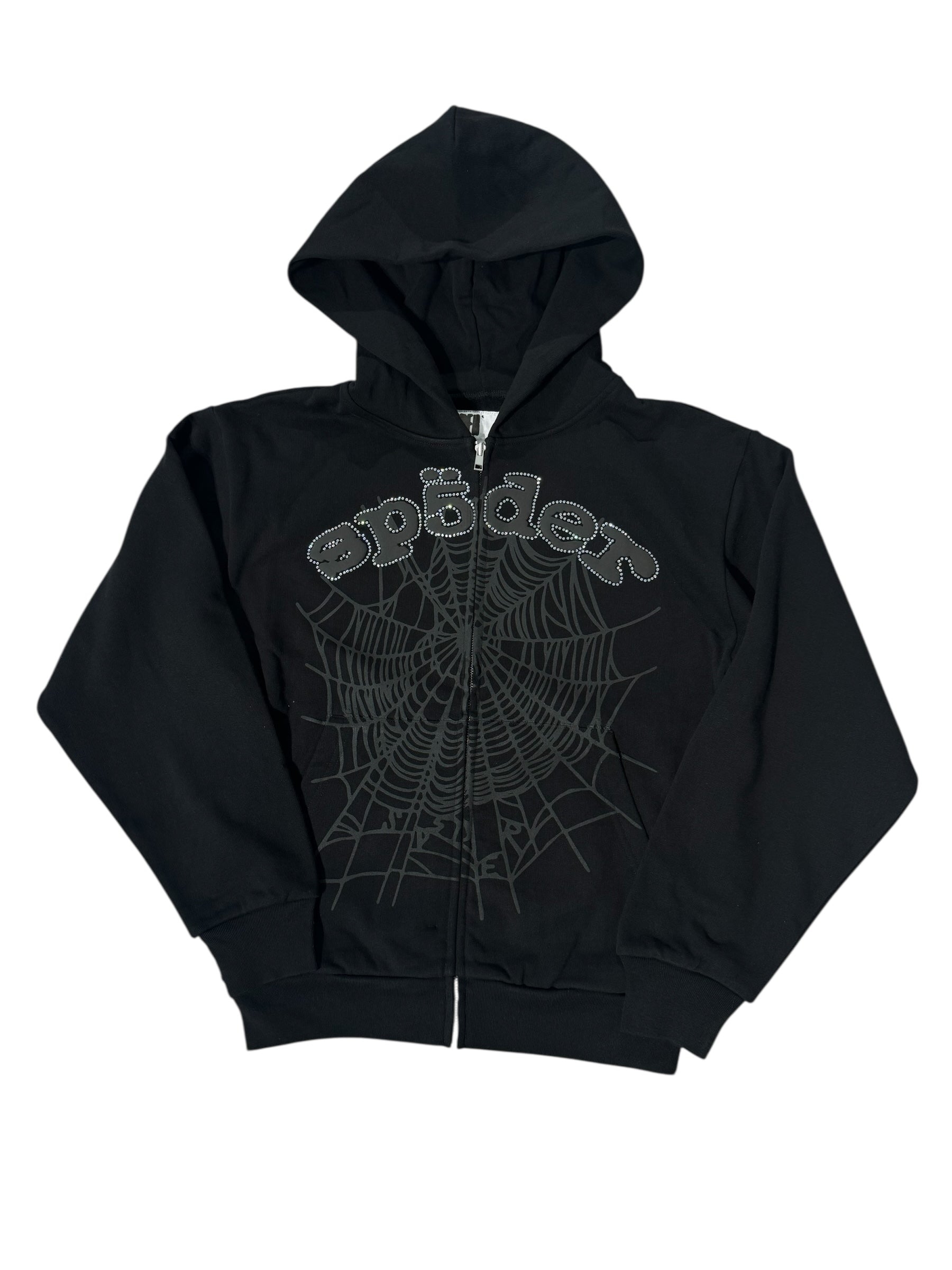 Sp5der OG Web Zip Up Black Rhinestone